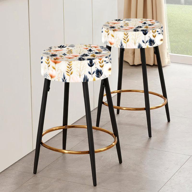 Simplicité en fleurs scandinaves roses - ensemble de 2 tabourets floraux