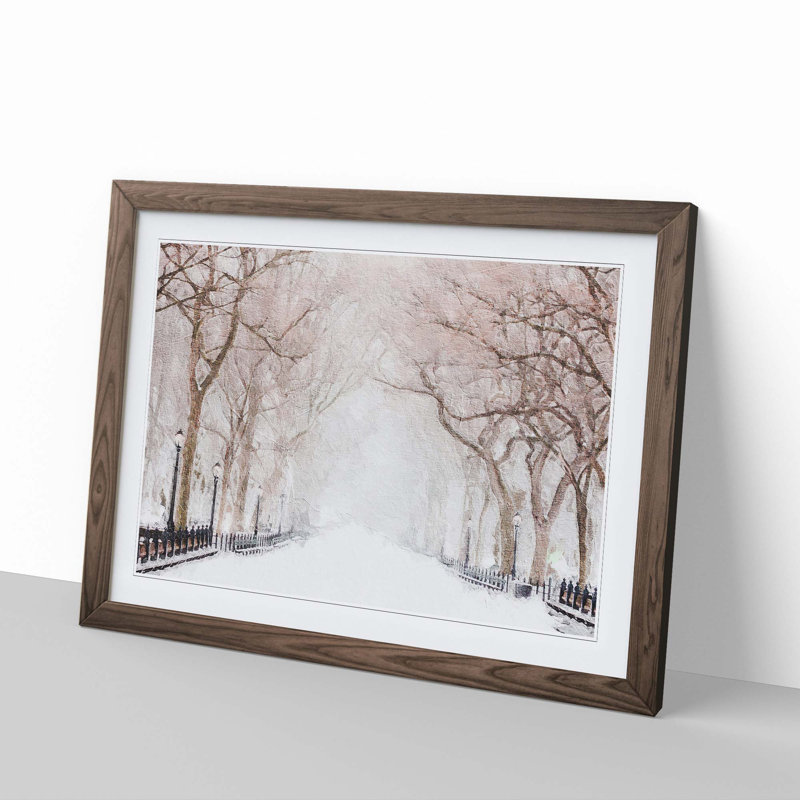 Wintertime in Central Park New York City - Framed Print, 27cm H x 36cm W x 2cm D, Walnut Framed