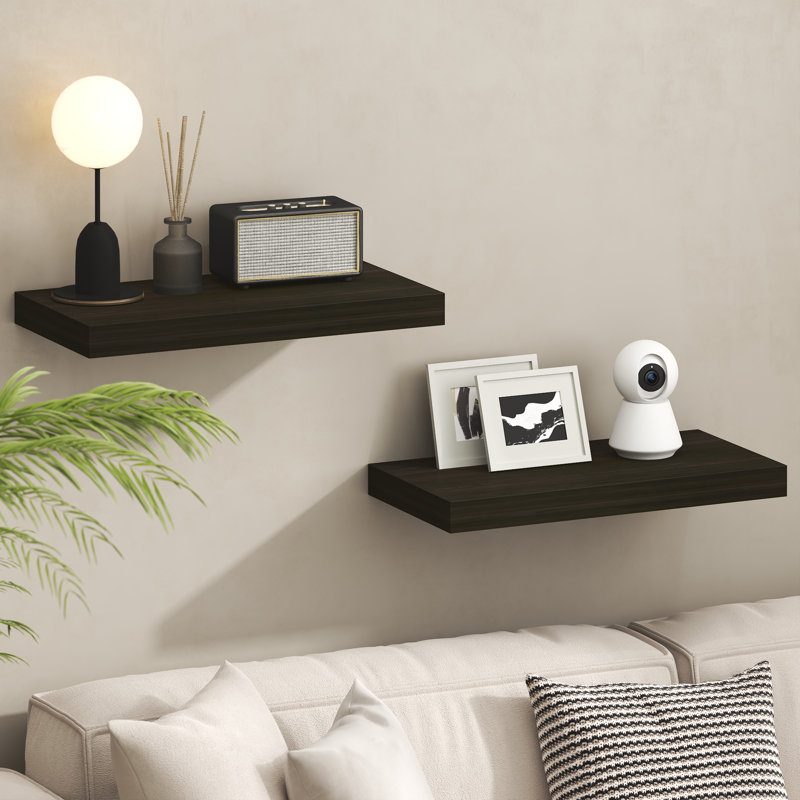 Furinno TANNA Floating Shelves for Wall Set of 2, 12 x 24 Wall Shelf, Wall Mounted Floating Shelf with Invisible Bracket, 2-in Thick Shelf, for Bathroom, Living Room, Bedroom, Home Office, Tobacco Oak