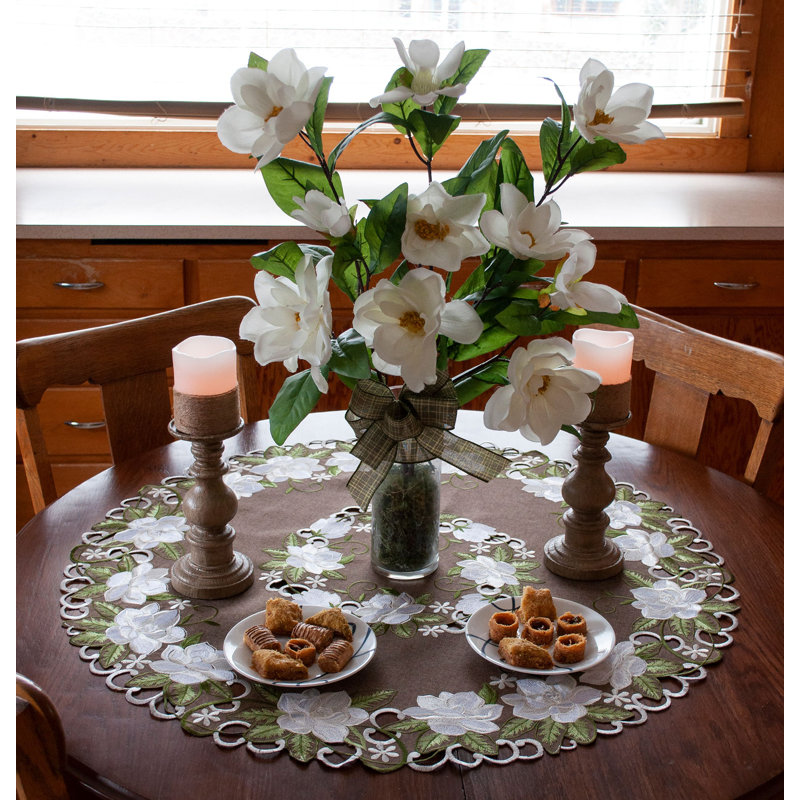 Magnolia on Brown Table Topper (33" Round)