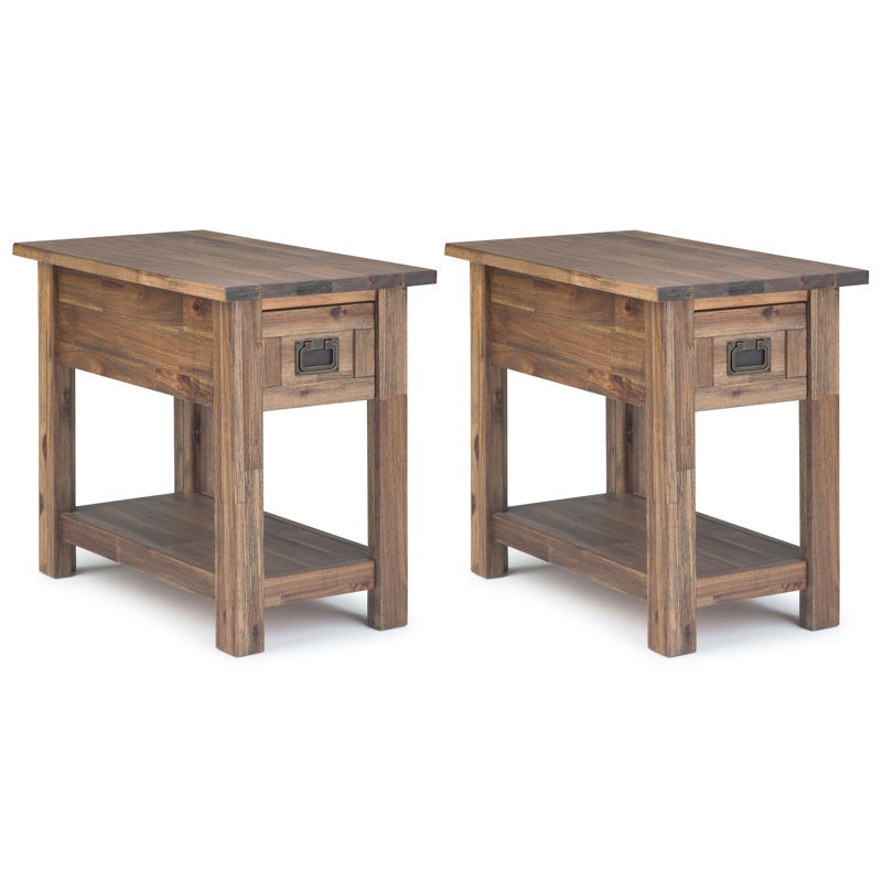 Monroe 14 Inch Solid Acacia Rustic Narrow Side Table In Rustic Natural Aged Brown (Set Of 2)