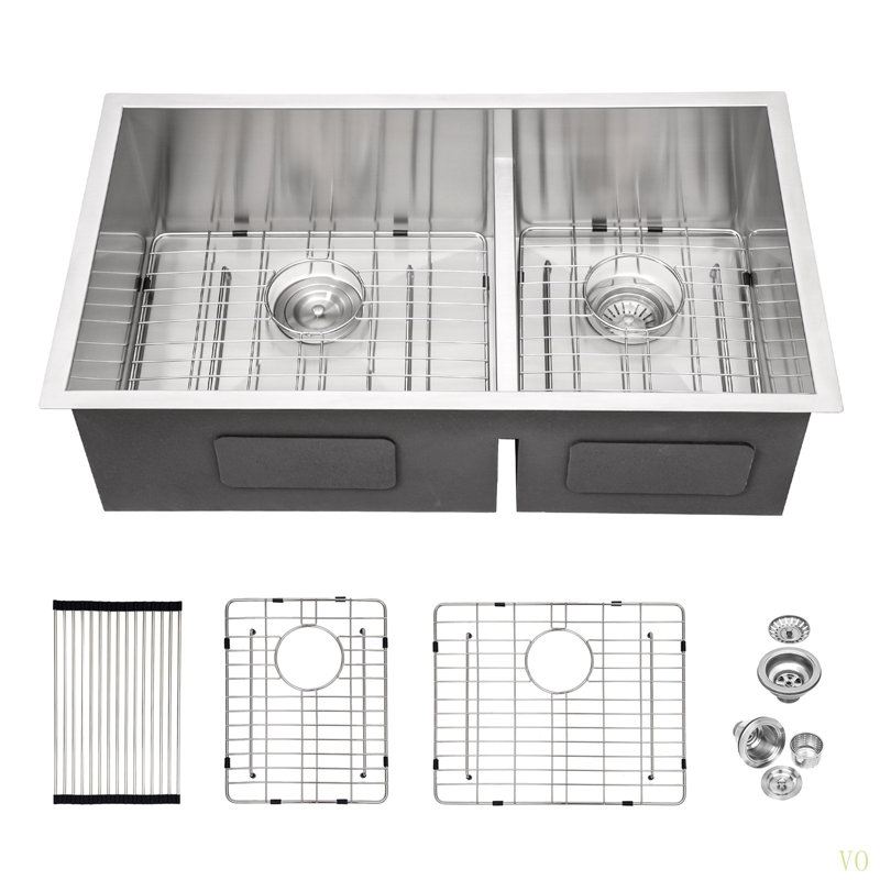 33X19x10" Undermount Double Bowl(60/40) Kitchen Sink - 16 Gauge With Two 10" Deep Basin