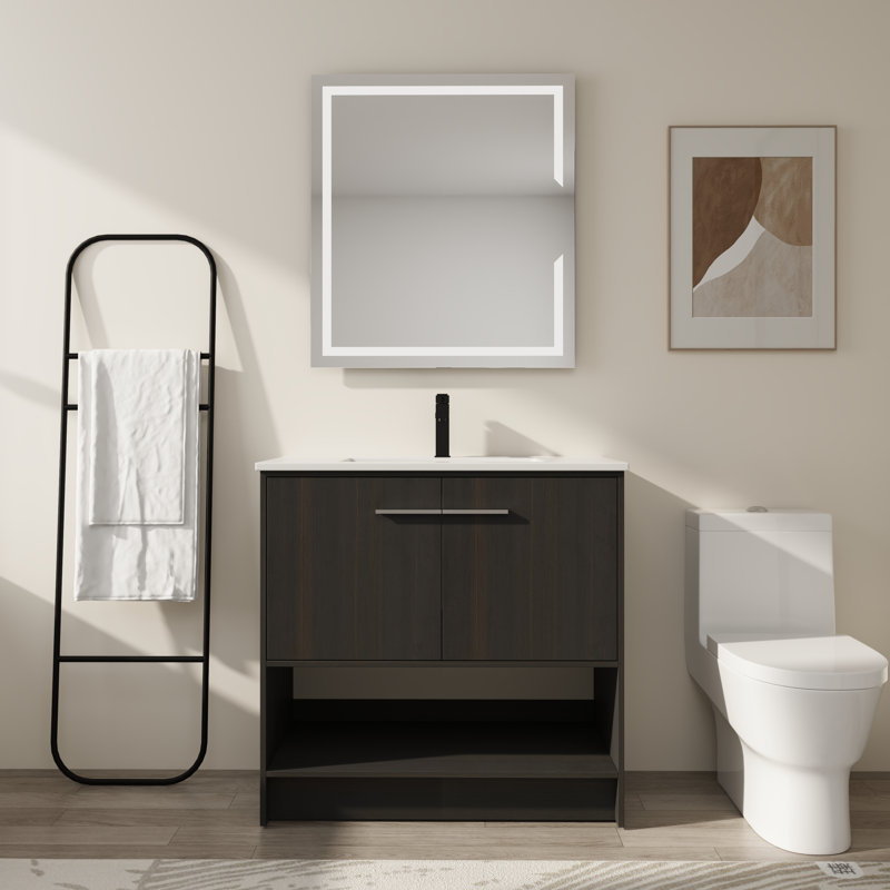 Meuble-lavabo sur pied 36 po avec lavabo en céramique et portes à fermeture en douceur, Expresso