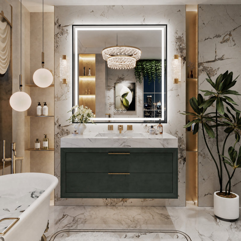 Miroir de salle de bain Adorna certifié UL à intensité variable avec éclairage tricolore, 36 po x 36 po