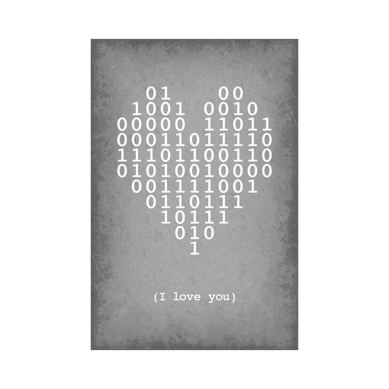 Binary Code Heart I Love You - Wrapped Canvas Print, 66.04 cm H x 45.72 cm W x 1.91 cm D