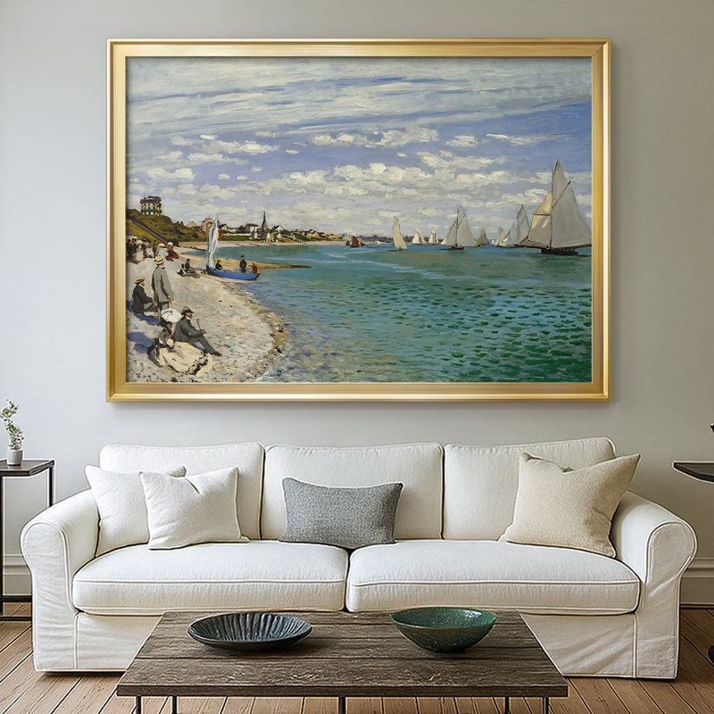 Regatta at Sainte-Adresse-Claude Monet-Framed Gallery Wrapped Canvas-1867, 26.5x36.5, Framed Canvas, Gold