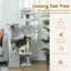  Tour pour arbre à chat 53 po, grand centre d'activités multi-niveaux avec poteaux à griffer, perchoirs, rampe et boules suspendues - gris