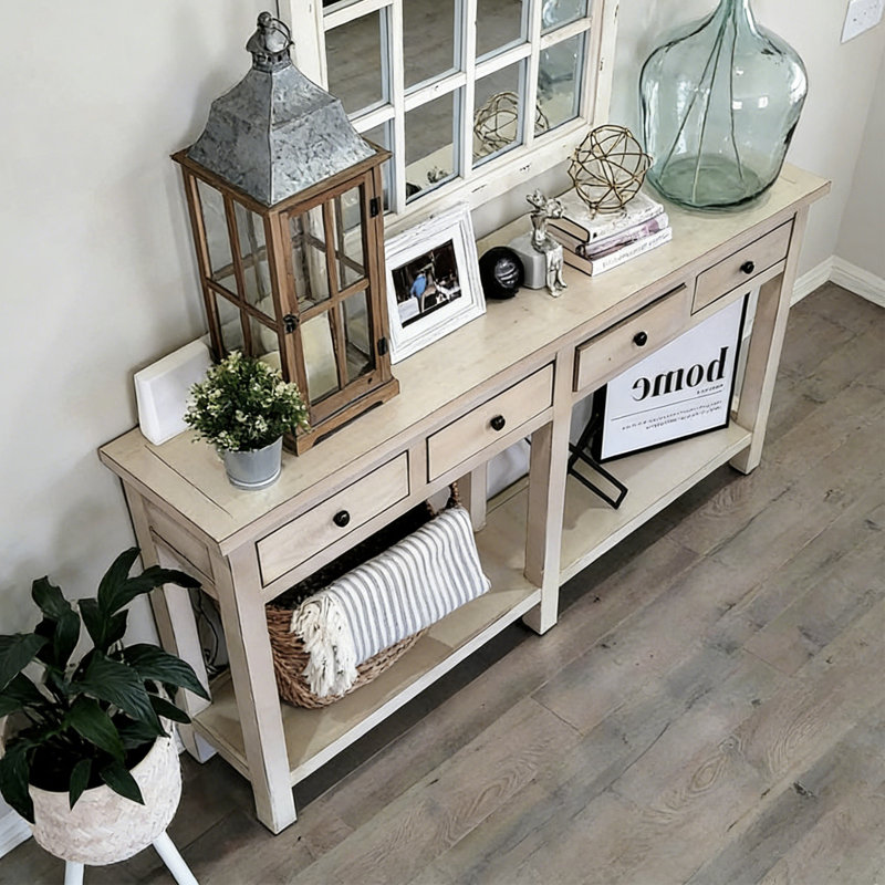 Rustic Birch Wood Console Table