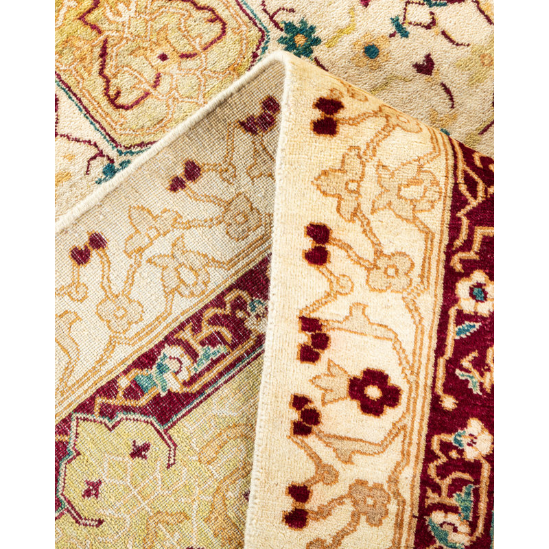 Tapis ivoire / rouge noué à la main de conception unique 8 pi 1 po x 10 pi 3 po Keenan
