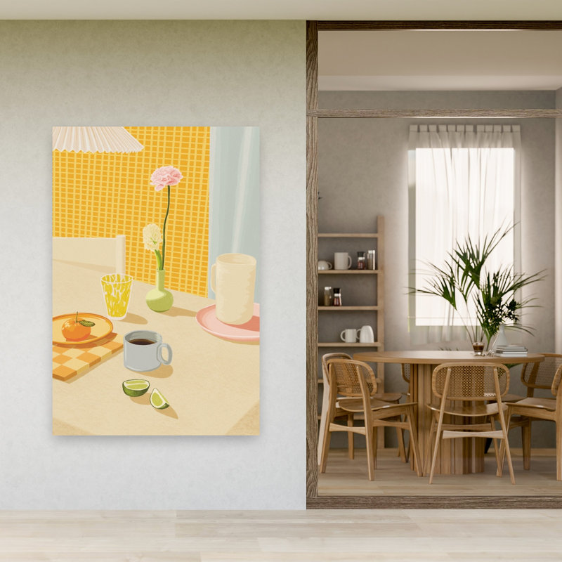 Lumineux, petit déjeuner, table, fleur contemporaine colorée, reproduction d'art murale, 60" H x 40" W