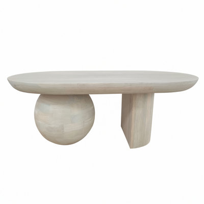 Janaan 38 Inch Coffee Table, Oblong Mango Wood Top with a Modern Ball Leg