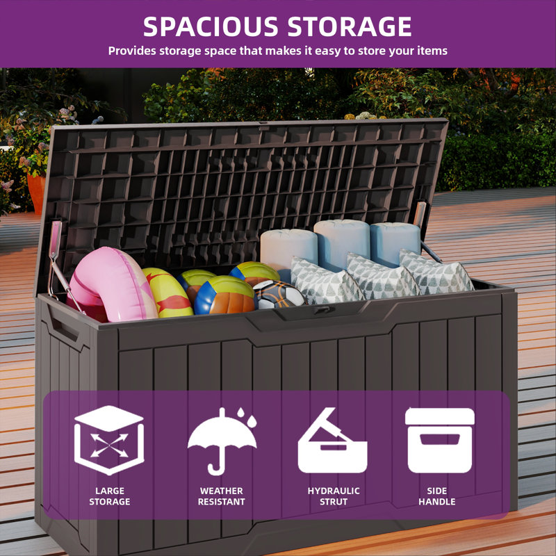 Balconera Water Resistant Resin Lockable Deck Box, 80, Dark Brown