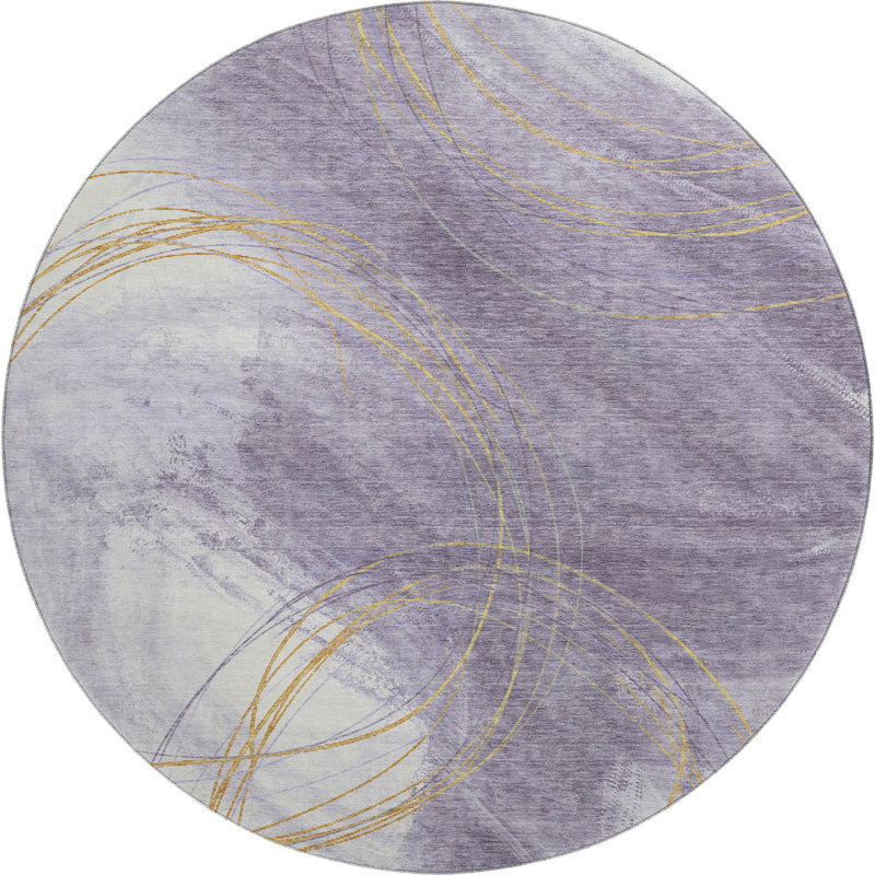 Premium Machine Washable Mayfield AMF2396 Abstract Rug, 8' Round, Purple