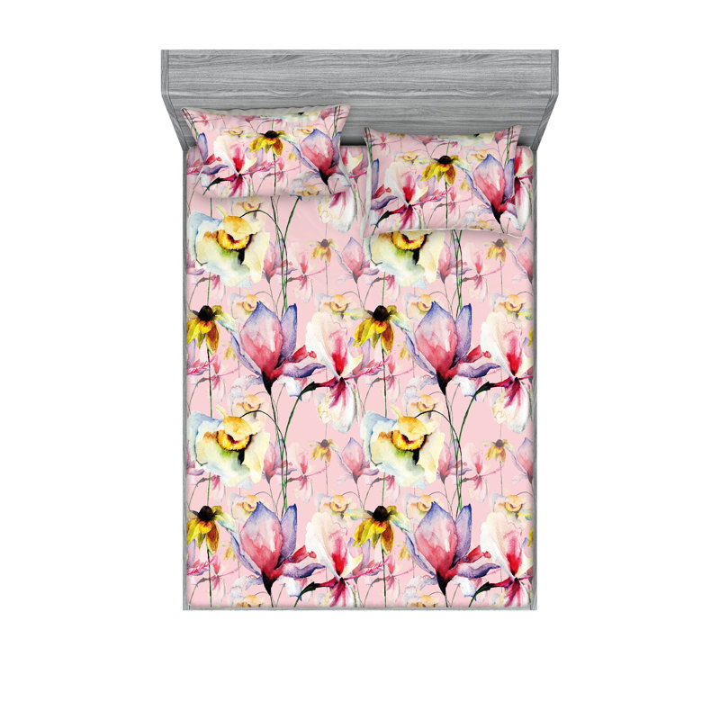 Drap-housse et taies décoratives 3 pièces Ambesonne, Rose, multicolore / floral