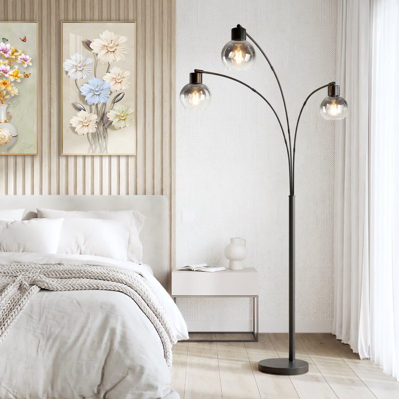72.8 in Industrial 3-light Led Arched Standing Tree Floor Lamp With Adjustable Swing Arm Heads, Black, Gray