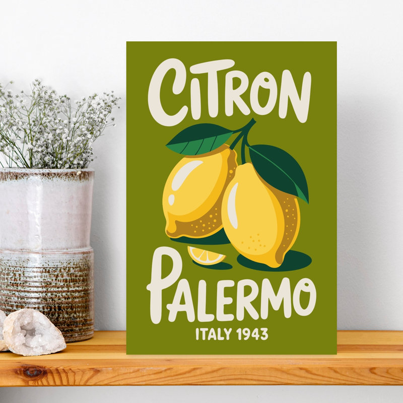 «Palermo Lemon Delight», art rétro rétro paysage de fruits, H 18 po x l 12 po