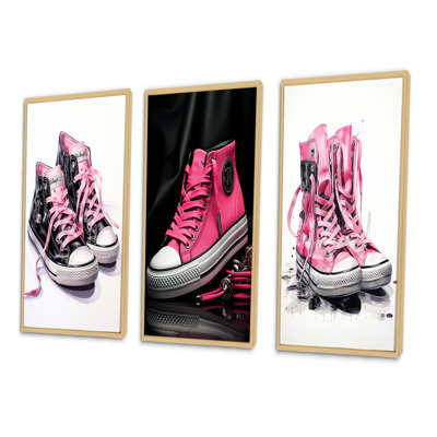 «Fashion Pink Sneakers Obsession», 3 pièces sur toile