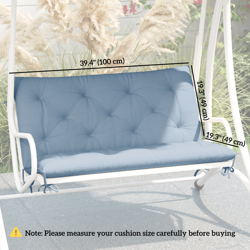 Coussin de banc de jardin avec dossier, coussin épais antidérapant 2 places, Bleu