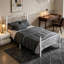 Base de lit plateforme simple en métal blanc avec tête de lit et pied de lit simple, rangement sous le lit de 12,6 po, aucun sommier tapissier requis-969758256-1028480336