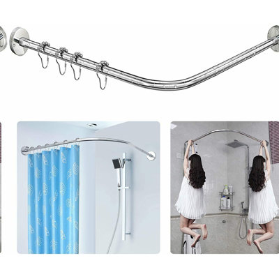 FlexiCurve Stainless Steel Shower Rod - Adjustable L-Shaped Corner Curtain Rack, Drill-Free Installation, Ideal for Bathrooms and Clothing Stores