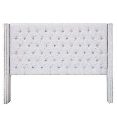 Upholstery Headboard In Grey, Button , Adjustable Legs, Metal Frame, Grey , 68.46"W X 60.75"H Glamorous With Buttons, Wing Back Design, 53.64"H To
