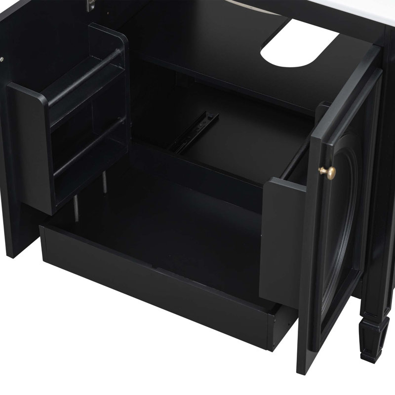 Meuble-lavabo de 30 po avec lavabo, deux portes avec tablette, charnières de porte à fermeture en douceur, style rétro, Noir
