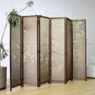 6-Panel Wood Folding Screen with Chinese-Style Landscape and Painting