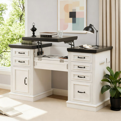 58In L-Shaped Desk With Adjustable Standing Top, Storage Drawers & Charging Ports