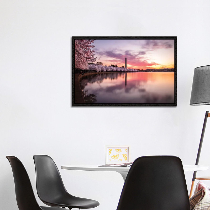 Cherry Blossoms Washington Monument by Eric Fisher - Print on Canvas, Black Framed, 101.6 cm H x 66.04 cm W