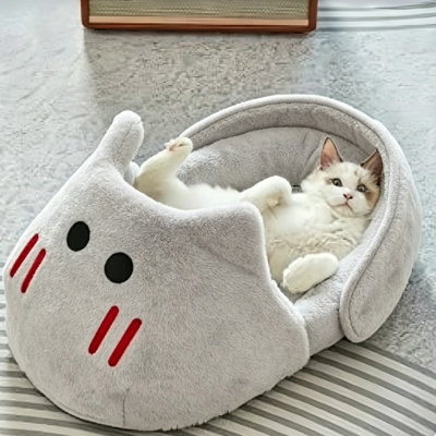 Cute Cartoon Slipper Shaped Pet Bed, Semi-Enclosed Cat & Dog Nest, All Season Warm Fluffy Pet Sofa Bed, Winter Cozy Calming Pet House for Small Cats Puppies