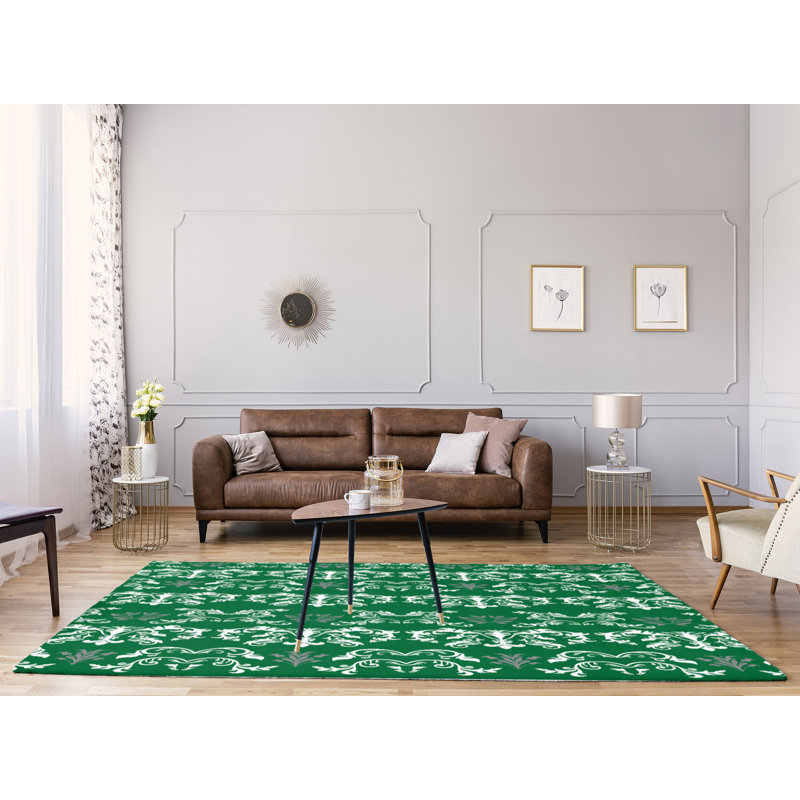 Tapis vert / blanc Damask, Rectangle 8 pi x 10 pi