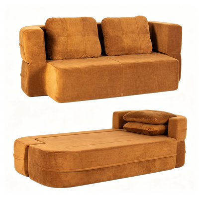 Canapé-lit convertible brun désossé en nuage, causeuse modulaire en tissu à 2 places avec couverture Queen Scott, canapé de plancher pliable pour la chambre à coucher, petits espaces de salon
