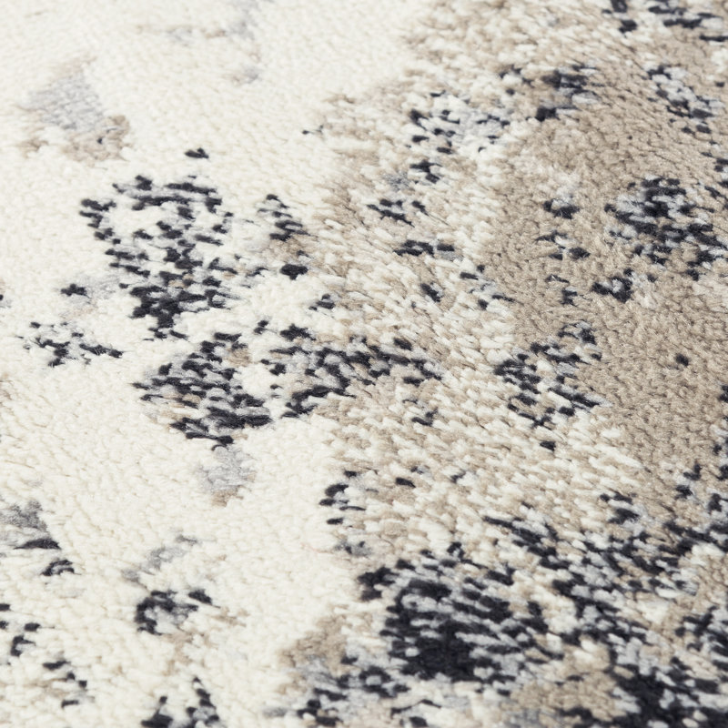 Tapis abstrait blanc / gris / beige, Rectangle 8 pi x 9 pi 6 po