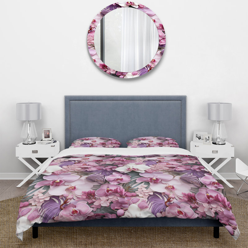 Literie Orchid Dreams, Housse de couette pour grand lit et 2 taies décor