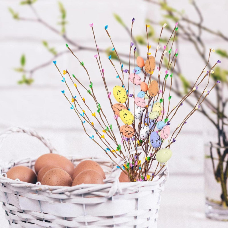 Shitailu Artificial Easter Spray Vine With Pastel Easter Eggs And Berries- Decorative Spring Floral Stems-Easter Egg Twig Branches For Floral Arrangement-Centerpiece Wreath Decoration (26 Pcs)