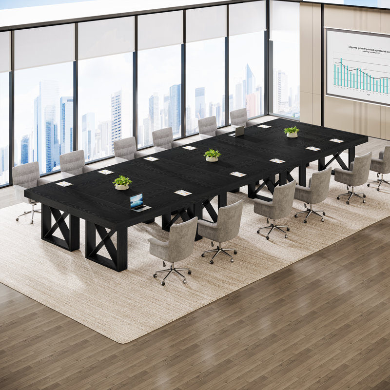 Tables de conférence 63 po rustiques, tables de réunion de bureau pour 4 à 6 personnes, Noir
