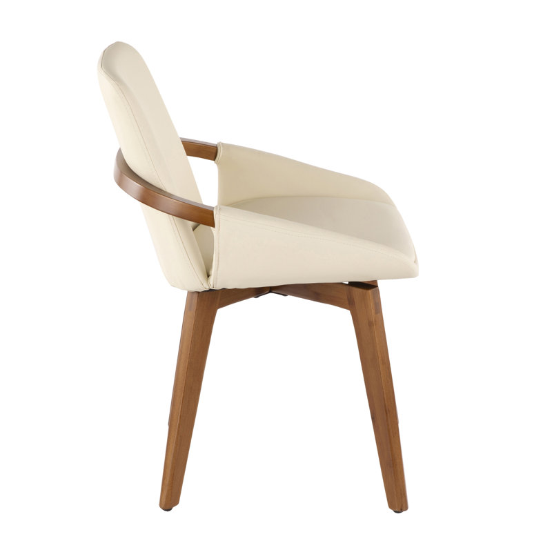 Chaise Mid-Century en similicuir noyer et crème By, Crème
