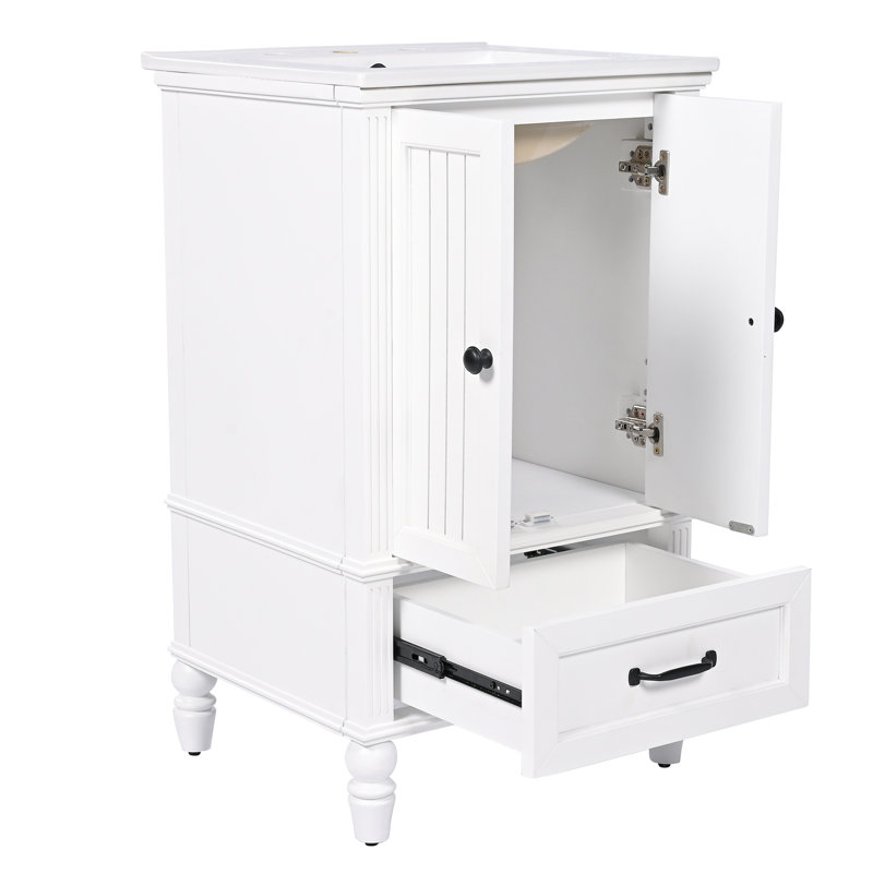 Meuble-lavabo de 20 po avec lavabo, armoire de salle de bain avec deux portes, butoir de porte magnétique et patins réglables, tiroir blanc