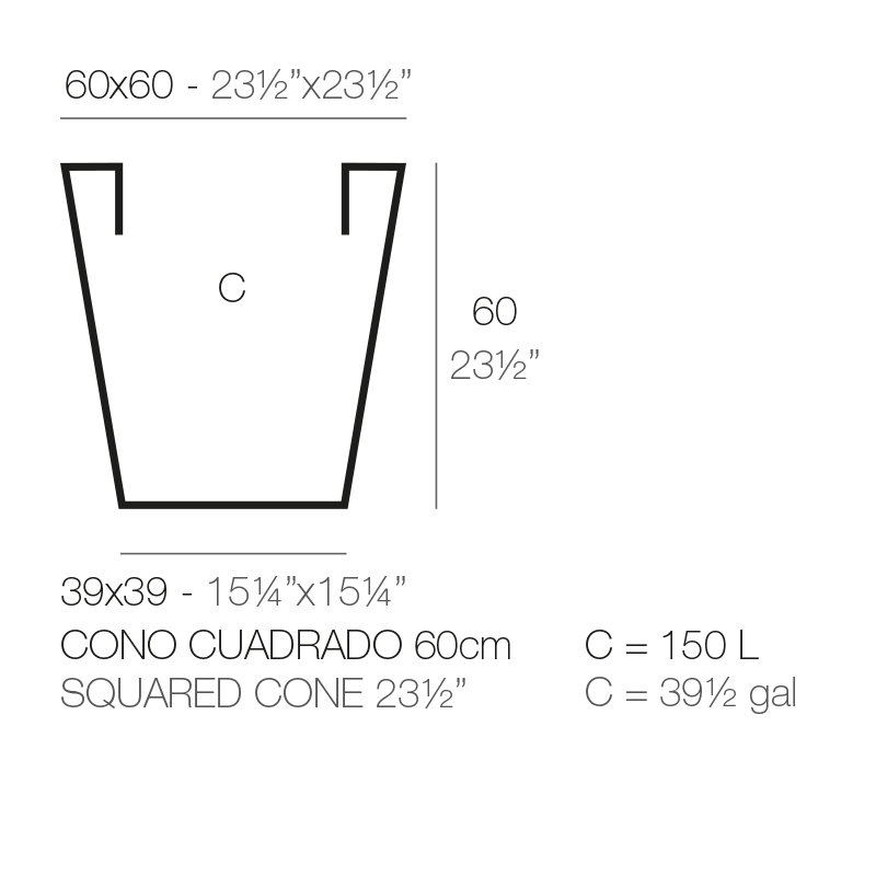 Cono Resin Pot Planter, Black, 23.5" H x 23.5" W x 23.5" D