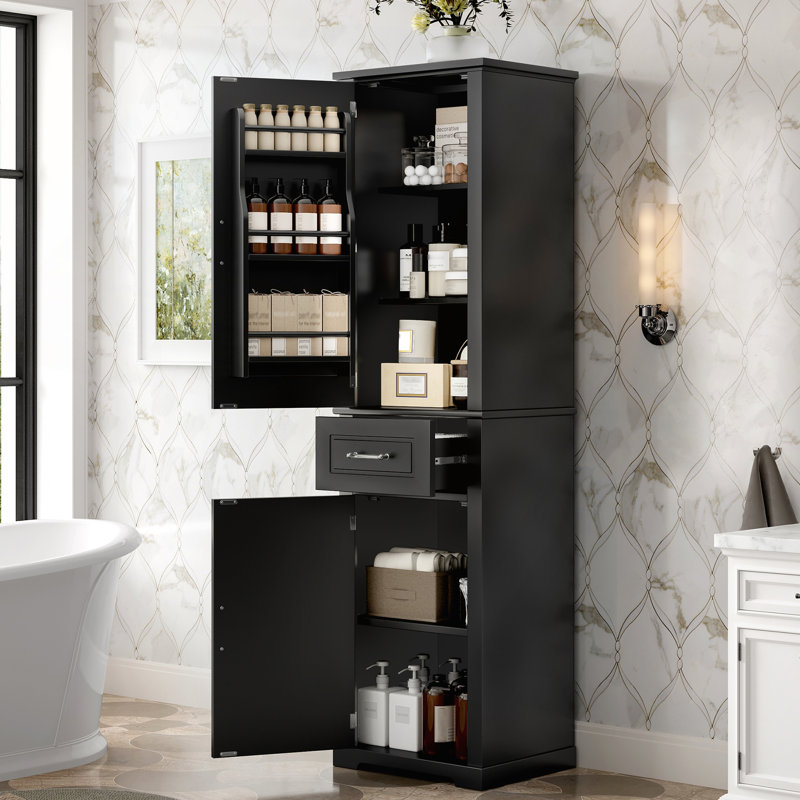 Armoire murale de salle de bain avec double porte, tablette inférieure, portes à motif ondulé, tablette intérieure réglable, installation facile, bois blanc et naturel