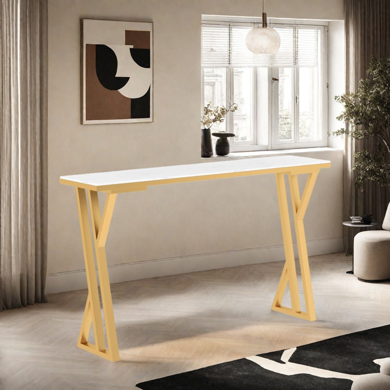 Nouvelle table de bar innovante à usage domestique, Blanc / Doré, H 41,3 po x L 78,7 po x l 15,7 po