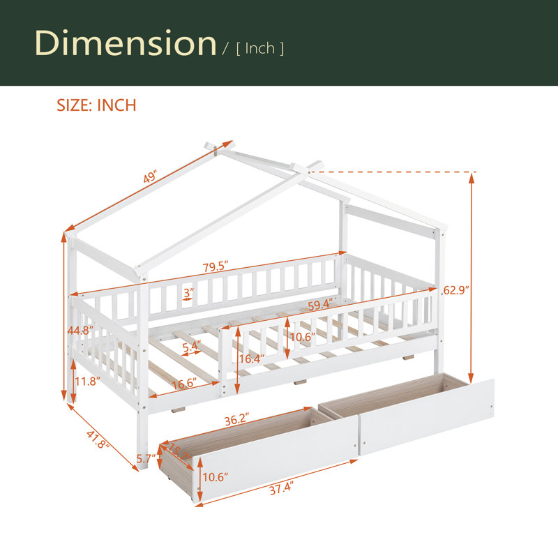 Lit simple en bois avec deux tiroirs, Blanc