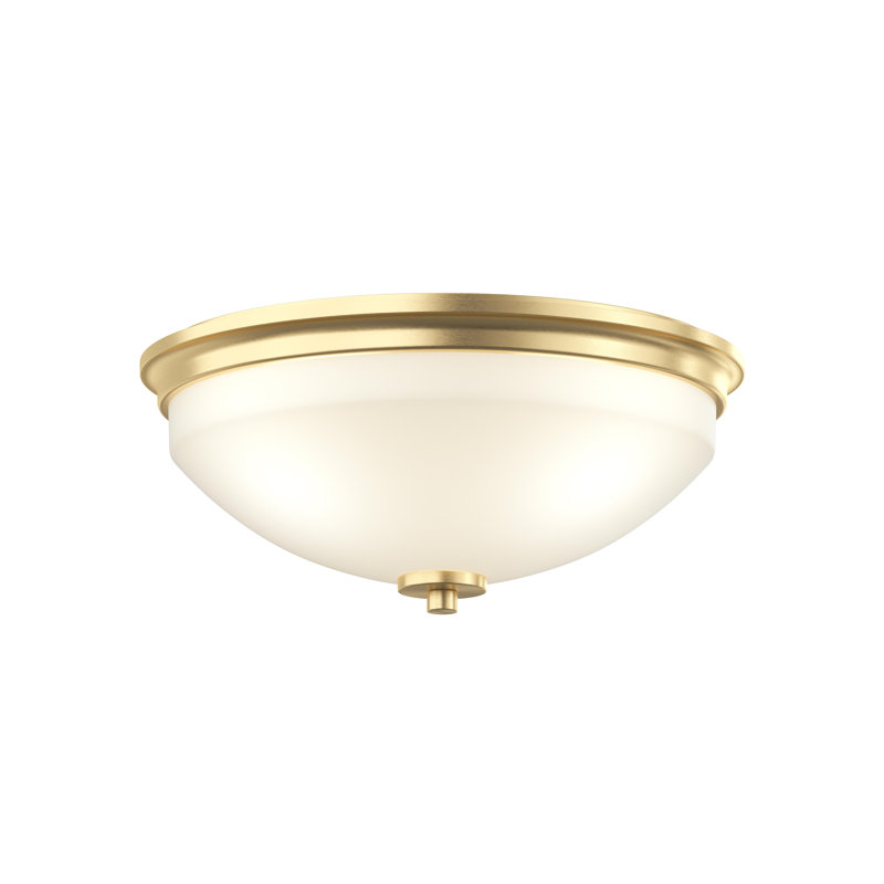 Replay 14-inch 2-Light Brushed Gold Flush Mount Light with Etched Glass Shade