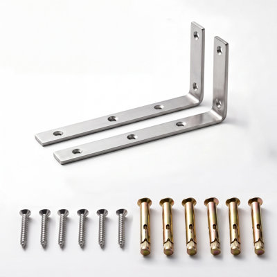 2 Pack Heavy Duty Black L-Shaped Steel Shelf Brackets, 4.2mm Thick Wall Mount Support, 3 Sizes for Floating Wall Storage Shelves