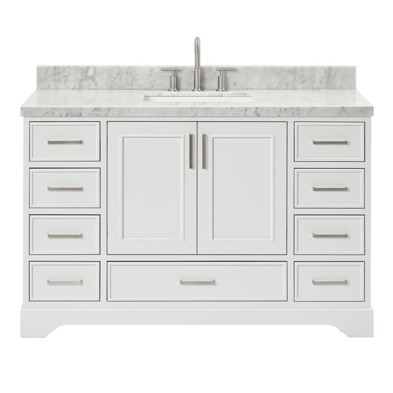 55'' Single Bathroom Vanity with Carrara Marble Top, White