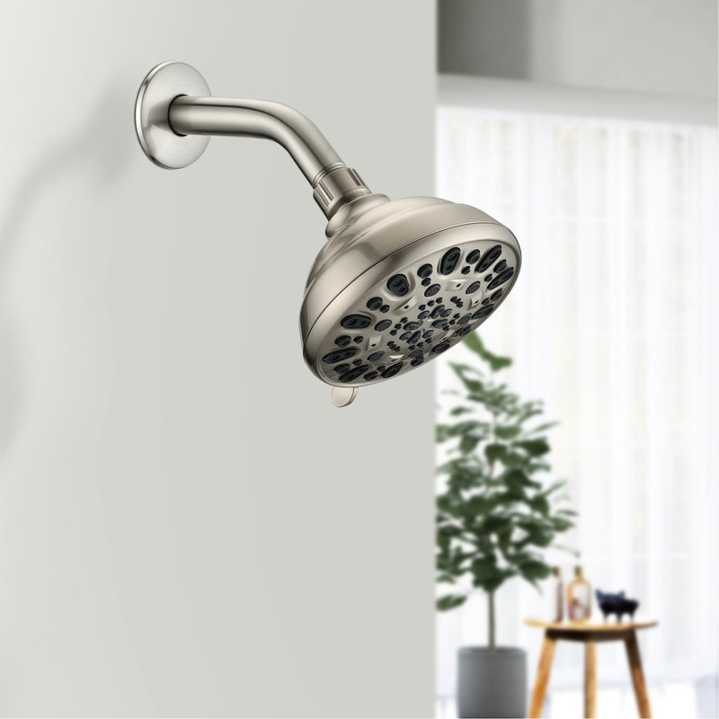 Pomme de douche à 6 réglages de 4,72 po en nickel brossé - haut, colmatage, 1,8 gal / min, installation sans effort 6 modes, débit GPM, installation pratique
