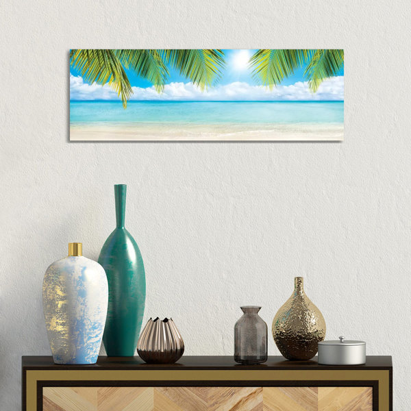 Highland Dunes Beach Panorama With Palm Branches by - Wrapped Canvas ...