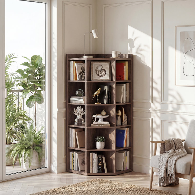 Modern Bookshelf, Storage Bookcase, Walnut, 55" H