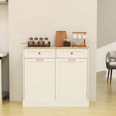 Two Drawers And Two-Compartment Tilt-Out Trash Cabinet Kitchen Trash Cabinet