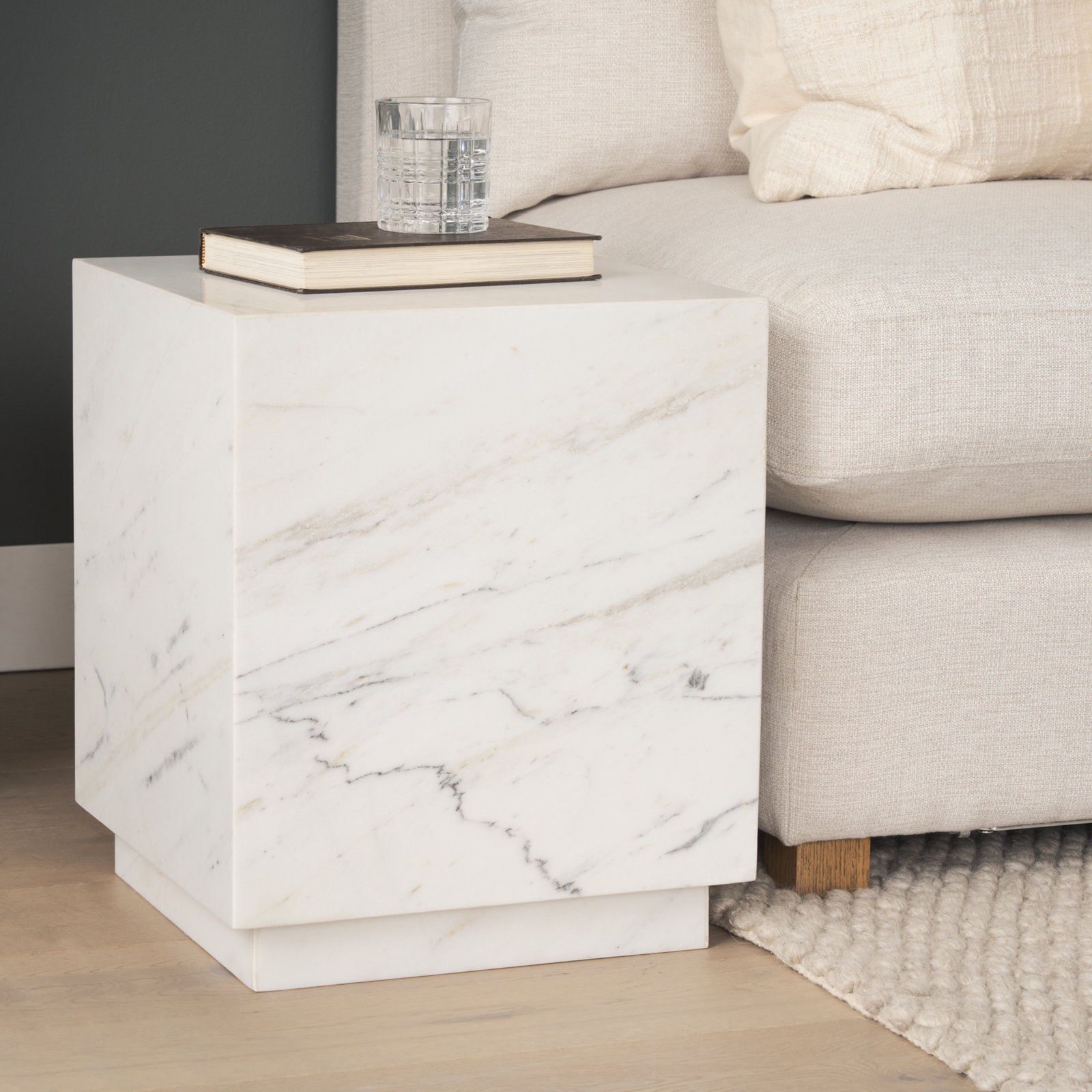 15" Genuine Marble End Table, White